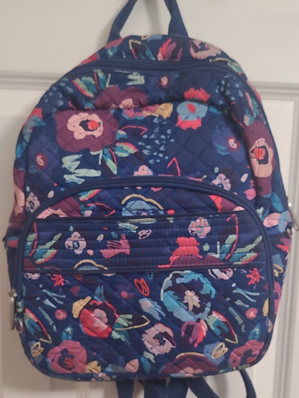 Travelon  Anti-theft  Navy Quilted Floral Backpack with Multicolor Blooms